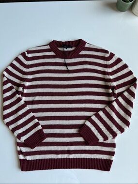 Zara Burgundy & off white Striped Knit Sweater cotton blend